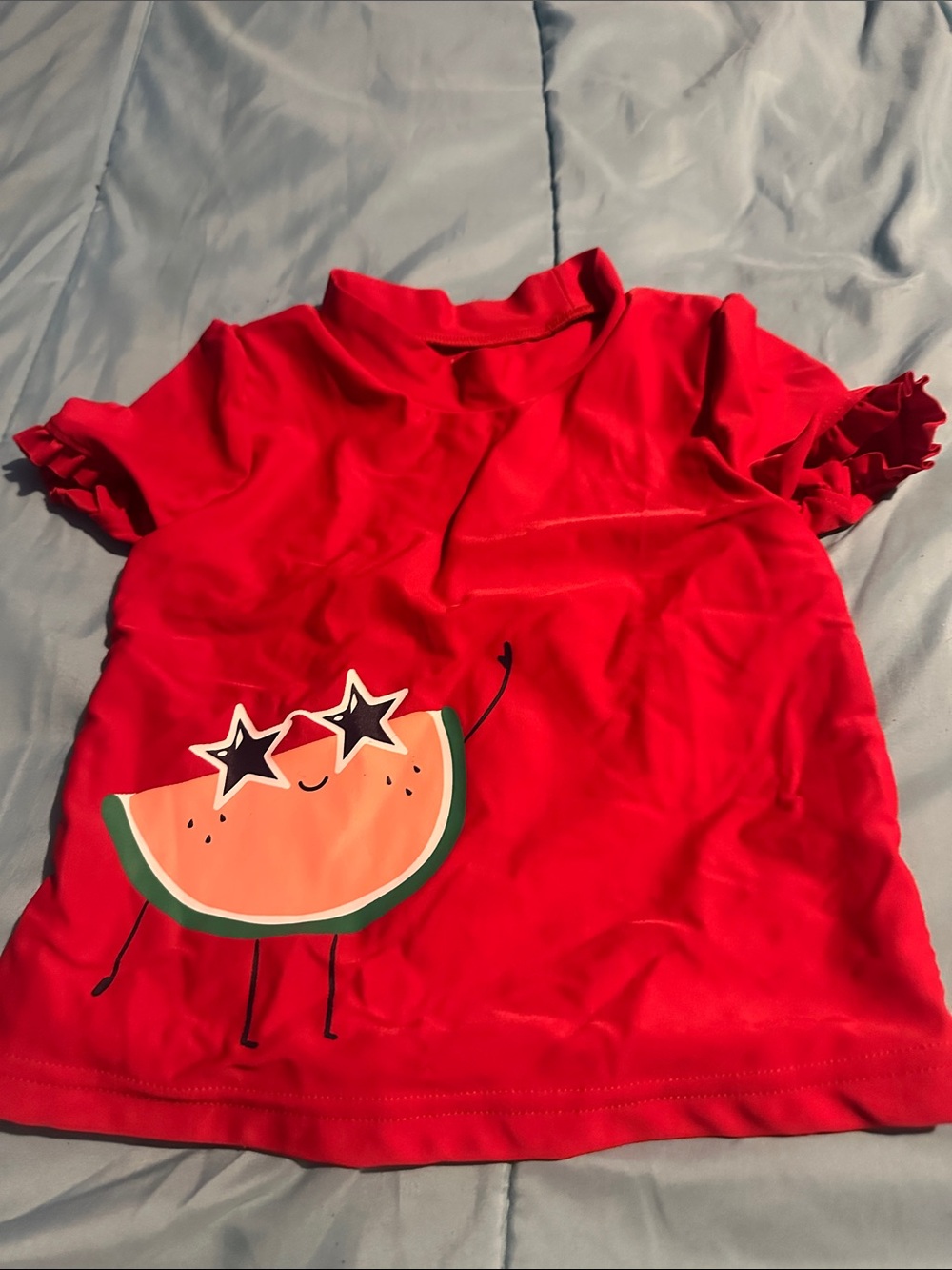 Girls' Red Short Sleeve Tee with Watermelon Graphic